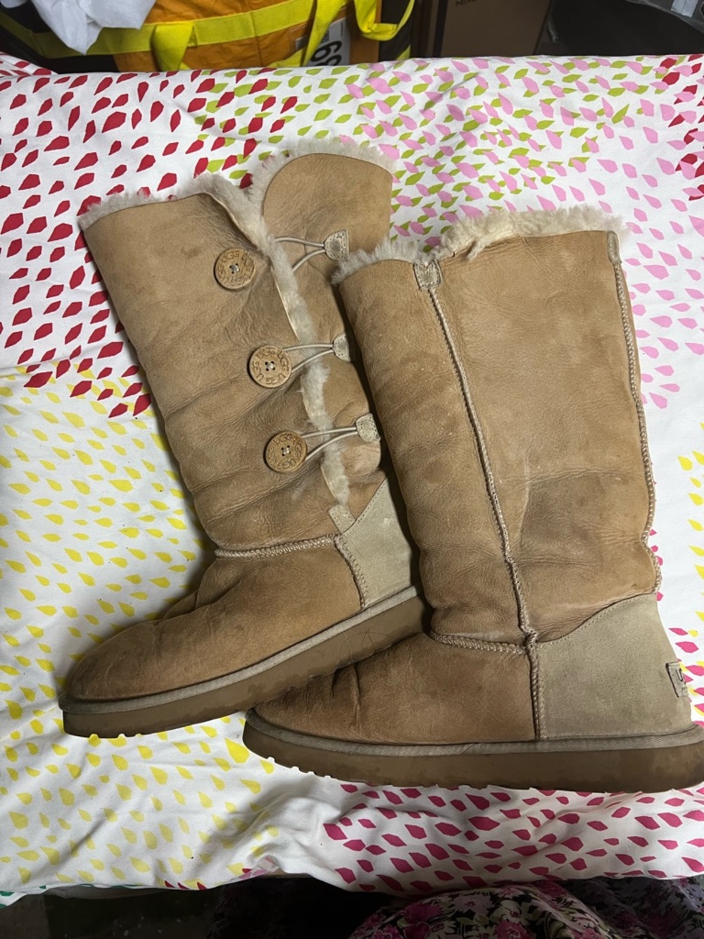 Classic Tan Shearling Button Winter Boots - Women